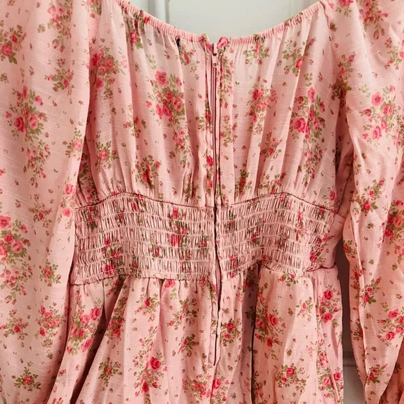 trixxi pretty pink floral print long sleeve romper size large - Picture 7 of 8